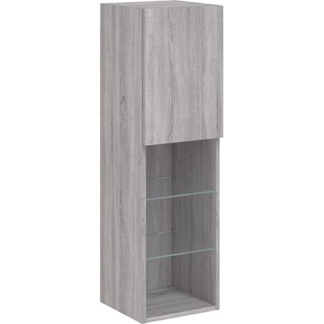 Soporte multimedia para TV estantería para televisión buffet para televisión comedor salón dormitorio con luces LED sonoma 30,5 x 30 x 102 cm gris 020026820