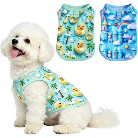 2 Pièces Vetement Chien, Chemise pour Chien Été, T-Shirt Vêtements d'Été pour Chiens Le Canard Bleu et l'ourson, Respirant Protection Contre Les UV Vêtements pour Petits et Moyens Chiens, L (1/5)