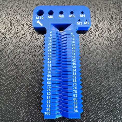 Outil de mesure de vis M2-M10+L4-100 mm. Cet outil permet de mesurer les vis métriques de M2 à M10, d'une longueur de 4 à 100 mm. - Bleu.
