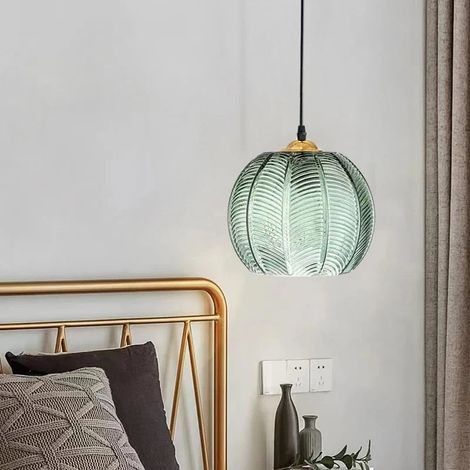Suspension en verre à motif de feuilles, 7 W, Style vintage, Luminaire à tête unique,Cordon de suspension de 150 cm (Diamètre 15 cm, 3000K)