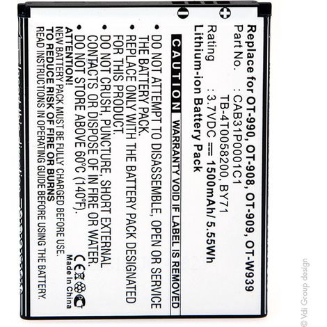 NX - Batterie téléphone, smartphone, GSM pour TCL 3.7V 1500mAh - BY71CAB31P0000C1CAB31 (1/4)