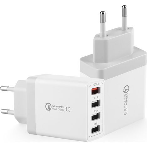 2 Pack Chargeurs USB, Adaptateur de Charge USB 4-Ports avec Chargeur Rapide Intelligent QC 3.0 33W Multi-Alimentation pour 15/14/13/12/11/ S23/22/S21/S20/ etc. (1/5)