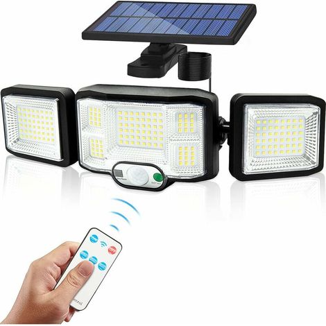 Solaire Lumiere Exterieur Applique Murale Luminaire LED 3 Têtes 192 LEDs Detecteur Mouvement Sécurité Projecteur Eclairage IP65 Etanche Lampe à Énergie Solaire [Classe énergétique A+++] (1/5)