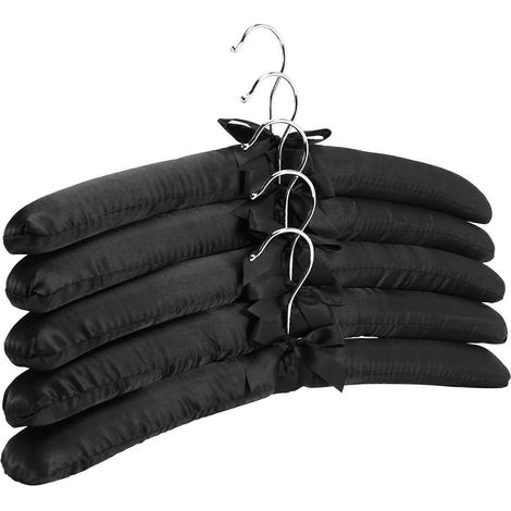 Cintre en satin épais de 15 pouces, cintre en soie, compatible avec les robes de mariée, les manteaux, les costumes et les chemises (noir, lot de 5) (1/5)