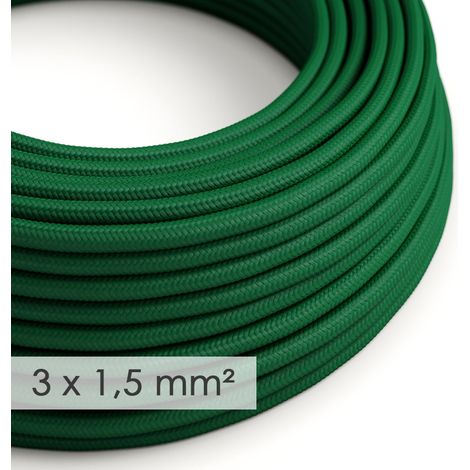 Creative-Cables, Cavo elettrico in tessuto, Sezione 3x1,50, Verde Scuro RM21, 1 m, Rotondo effetto seta