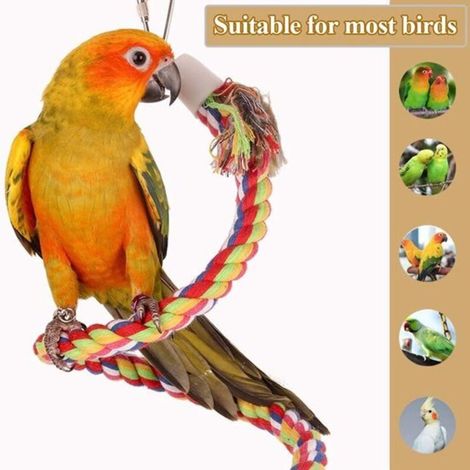 Jouet élastique en corde pour oiseaux avec clochette, perchoir suspendu en corde de coton pour perroquet, balançoire spirale colorée pour perruche, jouet à mâcher et à grimper, résistant aux morsures (1/4)