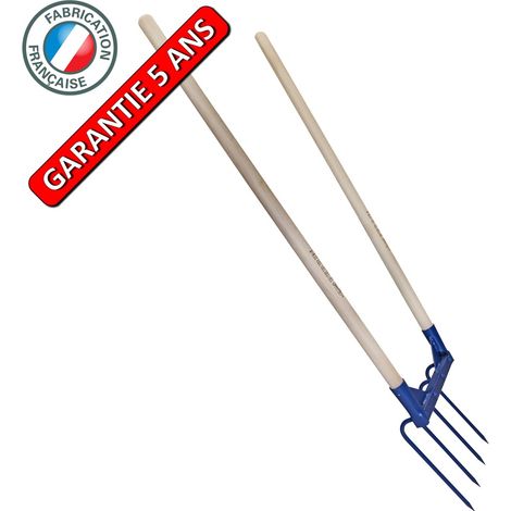 Aérogrif' 4 dents 2 manches 1,10 m – Outil de jardinage biologique – Dents en acier trempé – Aération du sol sans retournement – Outils Perrin
