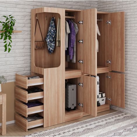 Armadio guardaroba con cassetti in legno 140x40x170 OKMYHOME (1/5)