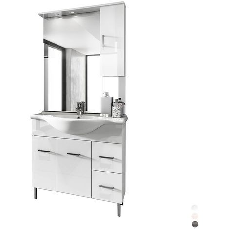 Mobile bagno venice bianco lucido cm 85 con lavabo e specchio (1/5)