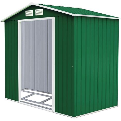 COSTWAY Casetta da Giardino in Acciaio 2,7㎡, con Base, Porte Scorrevoli, Maniglie, Sfoghi e Tettoia, Capanno da Esterno per Giardino, Fattoria e Cortile, 213 x 127 x 185 cm (Verde Scuro)
