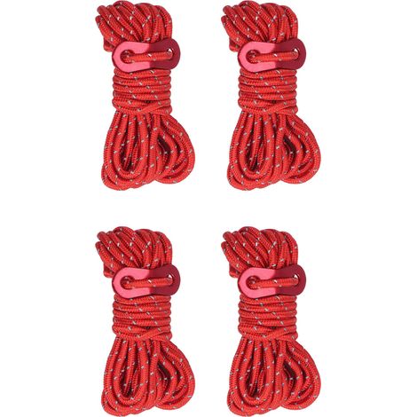 Lot de 4 cordes réfléchissantes de 4 mm pour tente, haute résistance et légères, idéales pour le camping et les hamacs (rouge). (1/5)
