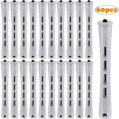 Lot de 60 bigoudis – Gris – Sans chaleur – Petites boucles – Clip de fixation – Cheveux – Coiffure naturelle (1/5)