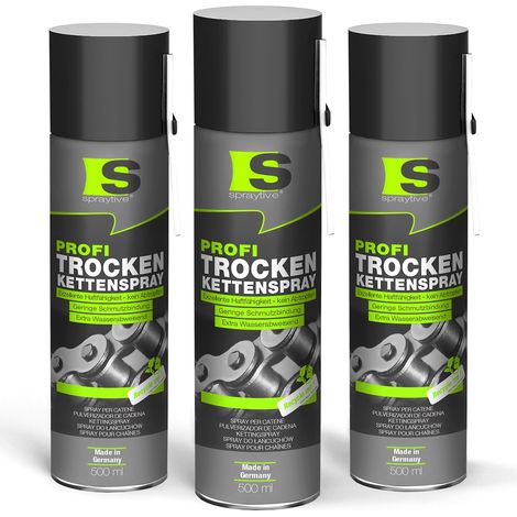 Spraytive 3x 500ml Profi Trockenkettenspray – Kettenspray mit PTFE, Kettenfett für Fahrrad, Motorrad & Maschinen (1/5)