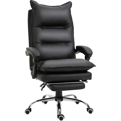 Silla de Oficina, Altura Regulable, Respaldo Reclinable con Reposapiés, Piel Sintética, Negro, 66 x 72 x 122-130 cm (1/5)