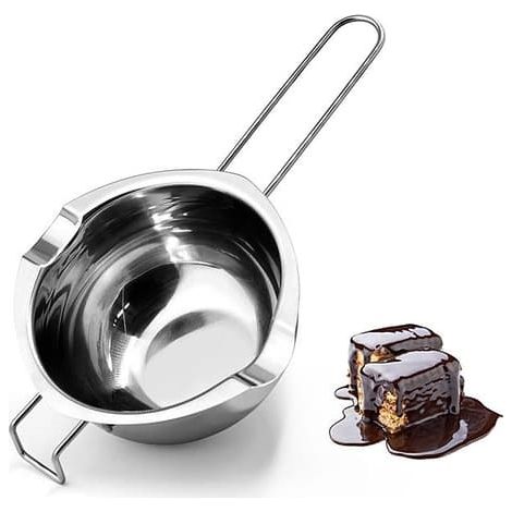 Lot de 2 bains-marie en inox avec poignées pour faire fondre chocolat, lait, beurre, bonbons, fromage - Bonus : 1 raclette en plastique, 500 ml (1/5)