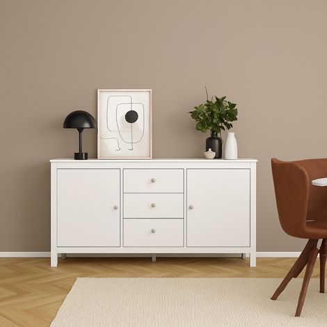 Dmora - Kommode Lisiane, Wohnzimmerbuffet, Wohnzimmer-Sideboard, Moderne Küchen-Speisekammer, 151x38 h80 cm, Weiß (1/5)