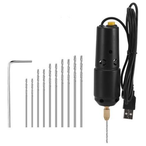 Mini perceuse électrique à résine avec 10 forets pour bijoux DIY Produits en aluminium Fabrication de porte-clés en bois Moules de coulée en résine Noir (1/5)