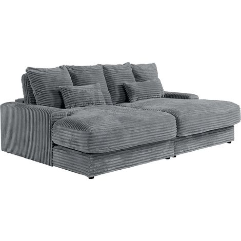 Vente-Unique – Canapé 3 places en velours côtelé gris anthracite – Assise profonde déhoussable – Coussins additionnels inclus – Fabriqué en Europe