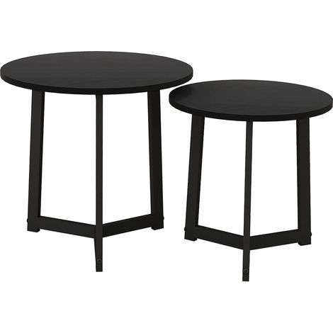 2er-Set runde schwarze Couchtische aus Stahl und MDF, Ø48x45 cm und Ø40x40 cm (1/5)