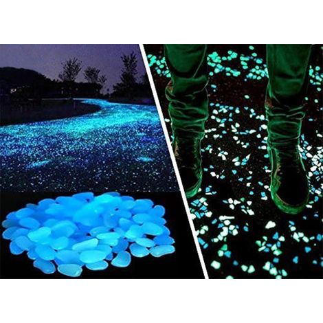 100 galets phosphorescents pour allées et bordures bleues.