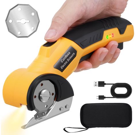 Forbici elettriche senza fili, taglierina per cartone da 4 V, taglierina per scatole, forbici per tessuti con blocco di sicurezza e luce LED, taglierina rotante ricaricabile per scatole, tappeti, tess