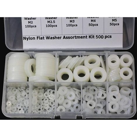 YMYNY Kunststoff-Unterlegscheiben, Nylon-Abstandshalter, M2, M2,5, M3, M4, M5, M6, M8, M10, Unterlegscheibe für Mechaniker, 500 Stück (1/4)
