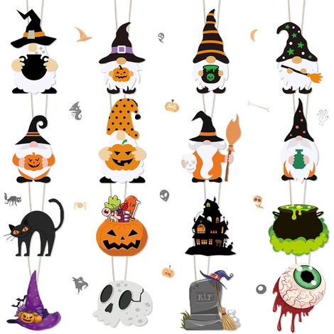 16 Ornements en Bois à Suspendre, Décorations d'Halloween Intérieures avec Corde, Parfaits pour Fêtes DIY (1/2)