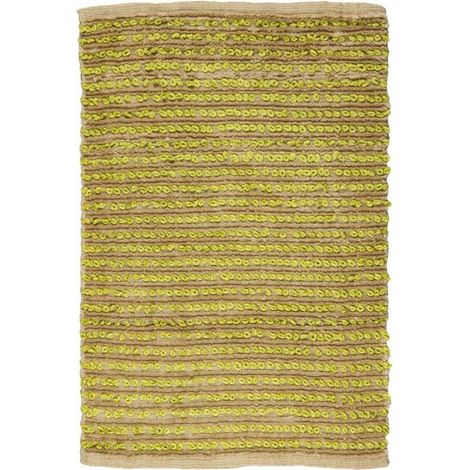STABILOVE LIGNE - Tapis en jute et coton beige et vert anis 60x90 (1/2)
