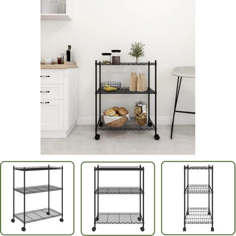 The Living Store Étagère de rangement 3 niveaux et roues 60x35x81 cm noir 150 kg - Étagère Métallique - Rangement Intérieur - Meuble De Rangement - Étagère Industrielle - Étagère Sur Roulettes (1/5)