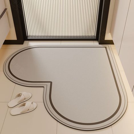 Tapis de bain en forme de cœur – Tapis absorbant et antidérapant en terre diatomée, style crème élégant, 80 x 80 cm, idéal pour lavabo, salle de bains et toilettes