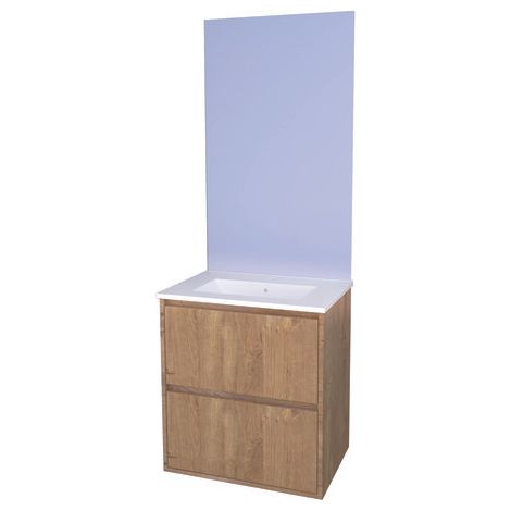 ONDEE ZEN - Meuble de Salle de Bain BELIS - A suspendre - Miroir Affleurant - 60cm - Bois (1/4)