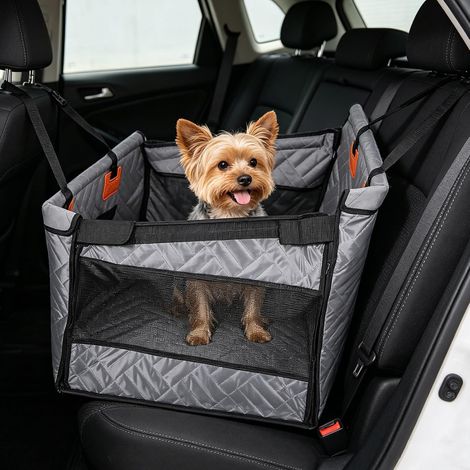 Siège unique renforcé pour chien avec ventilation et espace de rangement, imperméable, antidérapant, avec fenêtre en filet, siège arrière renforcé pour voiture, SUV, pick-up, gris, 56 x 56 x 5 cm (1/5)