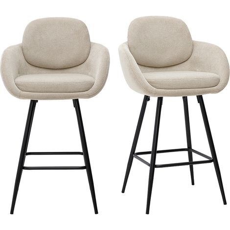 Sgabelli da bar in tessuto ciniglia beige e metallo nero H68,5 cm (lotto di 2) SLAKE