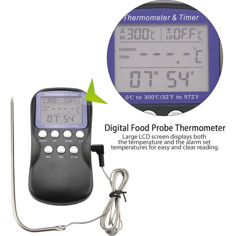 Thermomètre à viande pour barbecue à sonde extensible avec alarme de température haute et basse. (1/5)
