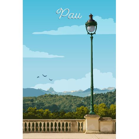 Tableau sur toile illustration terrasse Pau 30x45 cm - Impression sur Toile Murale Décorative - Image imprimée en HD sur Toile - Toile sur Châssis en Bois FSC - Fabriqué en France (1/5)