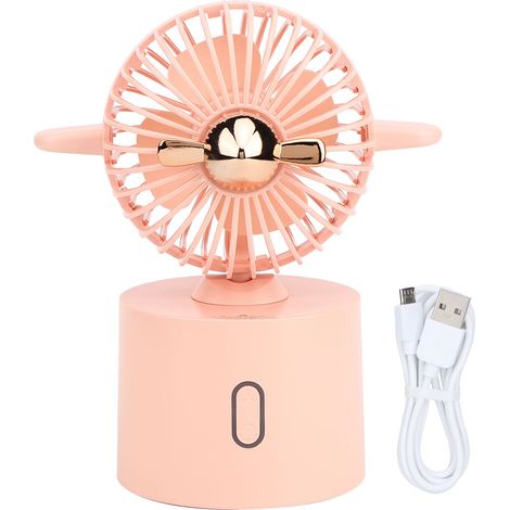 Tragbarer, flugzeugförmiger Tischventilator, USB-aufladbar, rosa, für Büro und Zuhause (1/5)