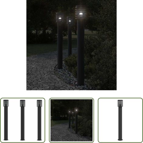 Éclairage extérieur - Lampadaires d'extérieur 3 pcs noir 110 cm acier inoxydable (1/5)