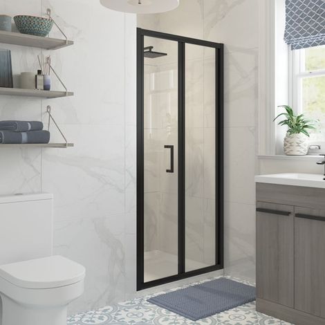 Signature Verve Matt Black Bi-Fold Shower Door 800mm - 5mm Glass (1/3)