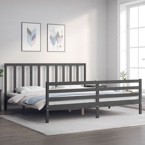 Massivholzbett mit Kopfteil Grau 200x200 cm (1/5)