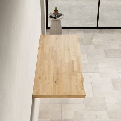 Plan de travail en bois 120x38x3,8 cm naturel, modulable pour salle de bain FloraGrace (1/5)