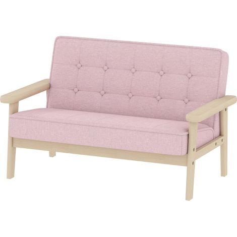 Fauteuil et canapé enfant bois, velours rose, tissu doux, assise pour 3-15 ans, lot lounge chambre (1/5)