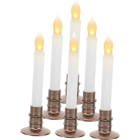 Lot de 6 Bougies Piliers LED sans Flamme Socle, Décoration (1/5)