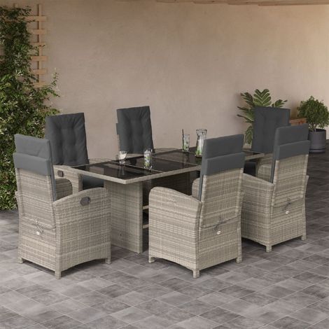 Ensemble à manger de jardin et coussins 7 pcs-Salon de jardin gris clair rotin 864849 (1/5)