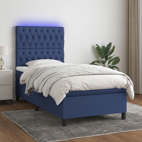 Sommier Ă lattes de lit et matelas et LED Bleu 100x200 cm Tissu vidaXL (1/5)