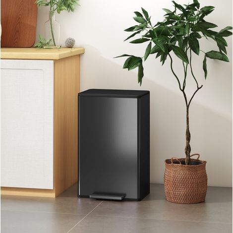 Poubelle de cuisine à pédale 45 L, acier inoxydable noir, couvercle Soft Close avec maintien ouvert, seau intérieur amovible, contrôle des odeurs, pour cuisine et bureau - CHICFURN (1/5)