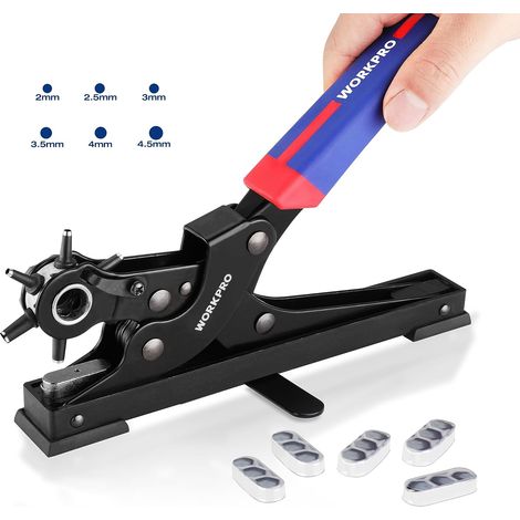 Workpro – Pince perforatrice rotative pour cuir – 6 tailles de poinçon interchangeables – Conception antidérapante – Ergonomique pour usage intensif