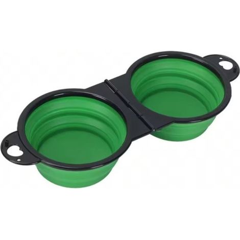 Comedero portátil,Comedero plegable 2 en 1,Comedero portátil para llevar,Comedero para perros,Comedero para gatos,Comedero extensible,Verde (1/5)