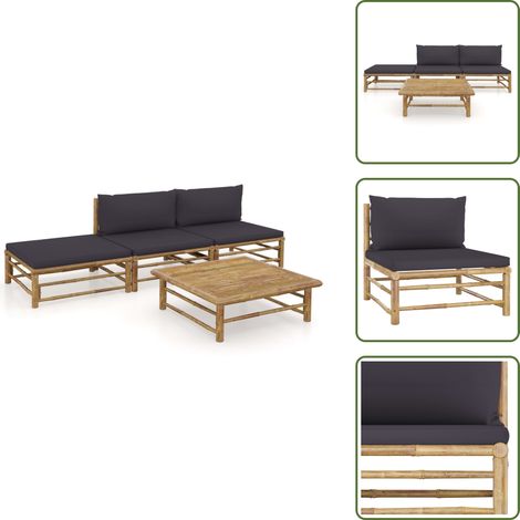 Salon de jardin 4 pcs avec coussins gris foncé bambou - Salon De Jardin - Mobilier De Jardin - Set De Salon - Meubles De Jardin - Bambou