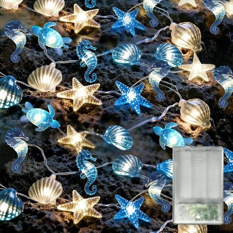 Guirlande Lumineuse Maritime, 3M 30LED Guirlande Lumineuse Animaux Marins, Tortue,Coquillages pour Chambre à Coucher, Fête, Plage (1/5)