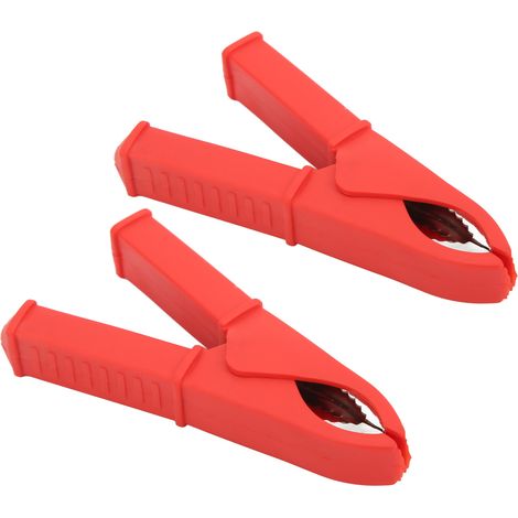 Pince Crocodile Cuivre 100mm Lot de 2, Clip Isolé pour Test Électrique, Pince Ressort Tout Cuivre Rouge, Fixation Batterie (1/5)